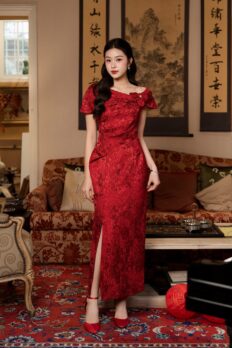 ĐẦM TIỆC GẤM ĐỎ D09012