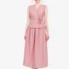 Áo tơ kiểu peplum cổ V kết hoa